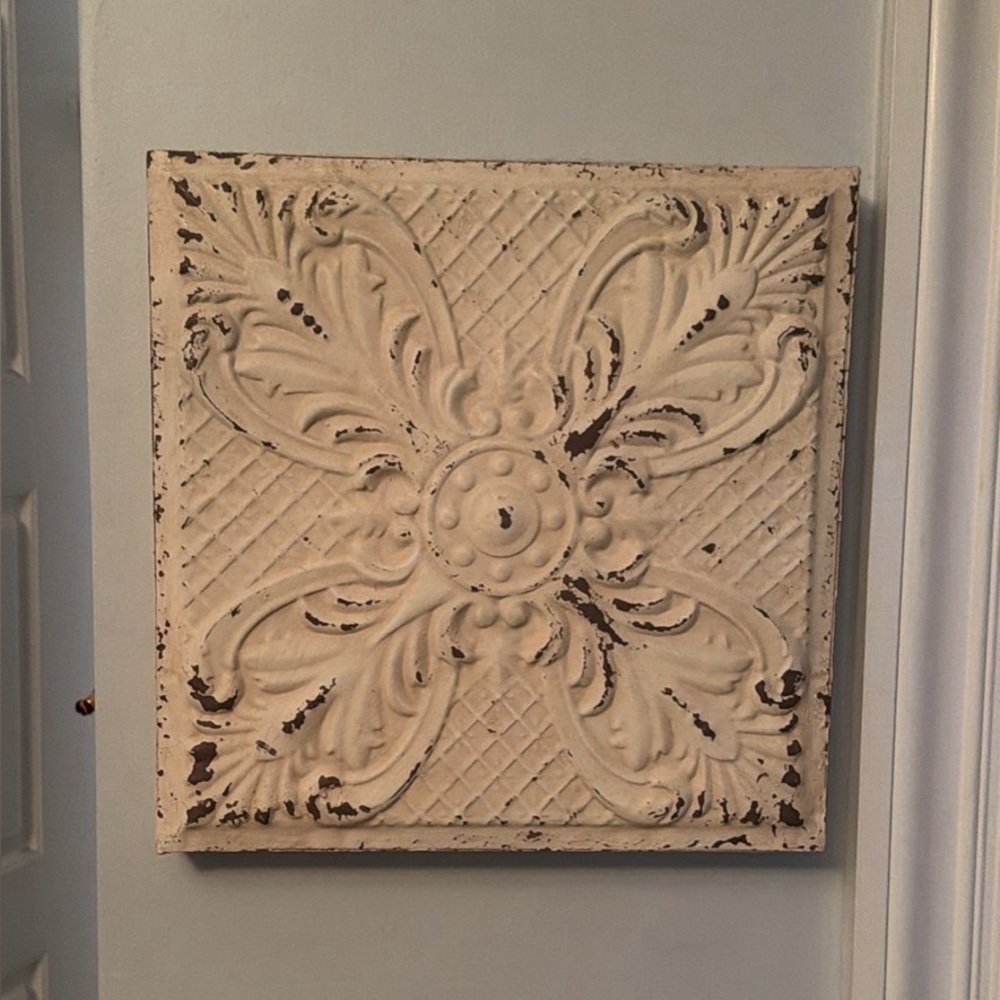 World Market Cream Distressed Floral Wall Panel